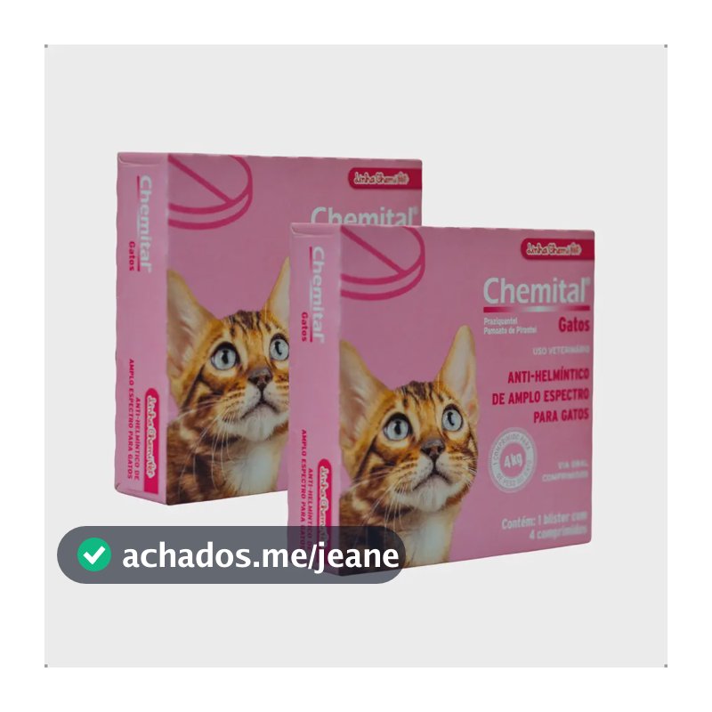 Kit 2 Chemital Vermífugo Gatos 4 Comprimidos - Chemitec