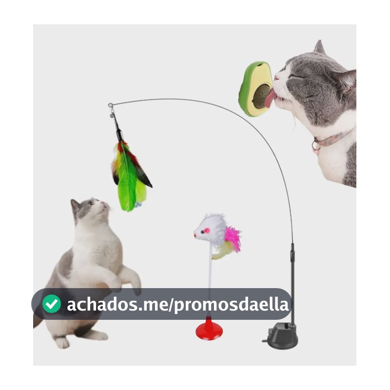 2 Brinquedo Gato Varinha Com Ventosa + Bolinha Catnip Erva