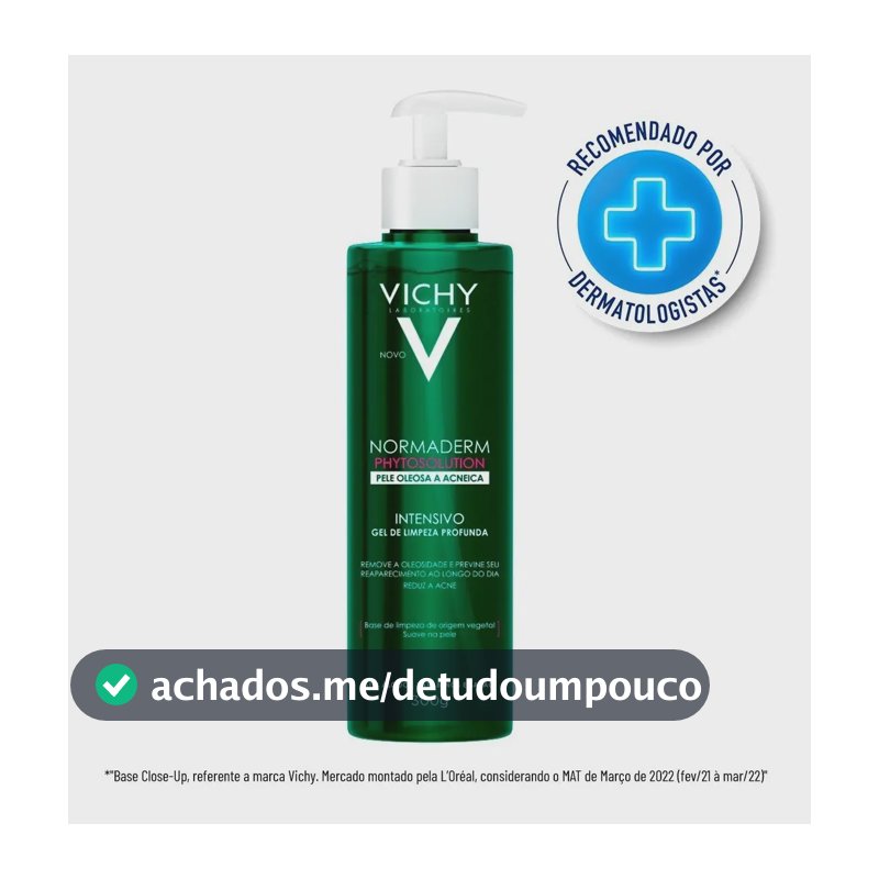 Gel de Limpeza Facial Intensivo, para Pele Oleosa e Acneica, com Ingredientes de Origem Natural, Remove Oleosidade, Reduz Acne e Previne Reaparecimento, Normaderm Vichy 300g