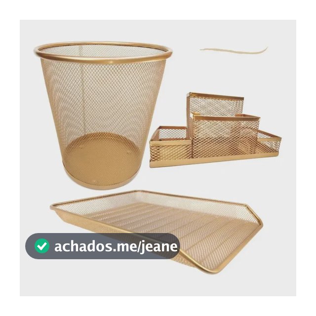 Kit Escritório Lixeira, Organizador De Mesa, Bandeja Dourado