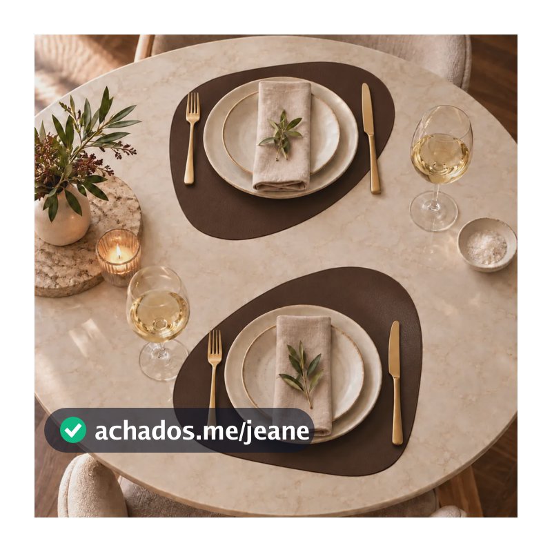 Jogo Americano Couro Sousplat Oval Orgânico Restaurante Café Marrom