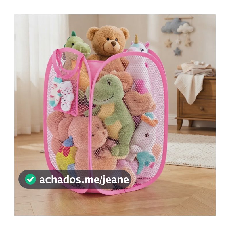 Cesto Multiuso Dobrável Organizador Brinquedos Roupas Sujas Rosa Lisa