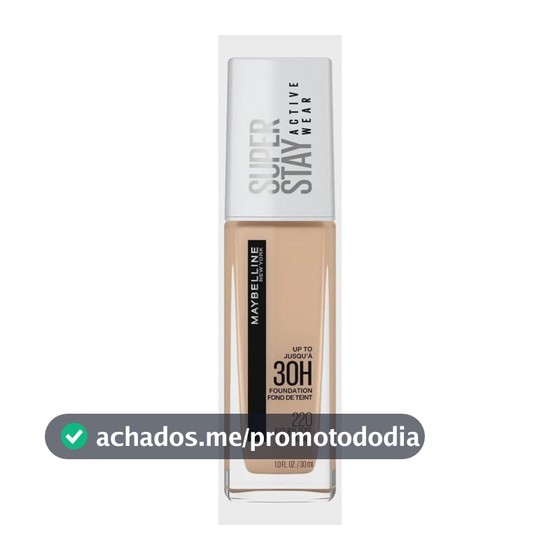 Maybelline NY Base Alta Cobertura Super Stay Active Wear Resistente ao Suor Alta Duração até 30h na Pele, Cor 220 Natural Beige, 30ml