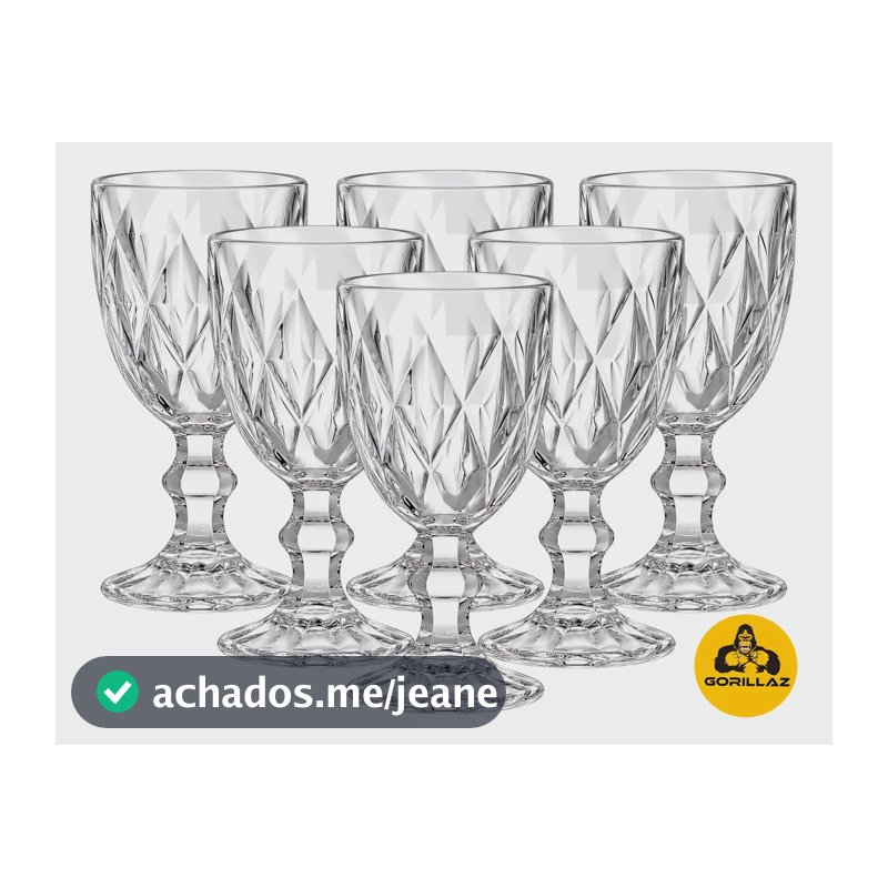 Jogo 6 Taças De Vidro 310ml Diamond Transparente P/ Suco Transparente