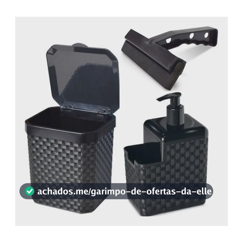 Kit Pia 3 Peças Lixeira Porta Detergente Esponja E Rodo Pia