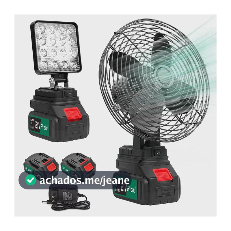 Ventilador De Mesa + Luz Led Portáteis Inclui Duas Baterias