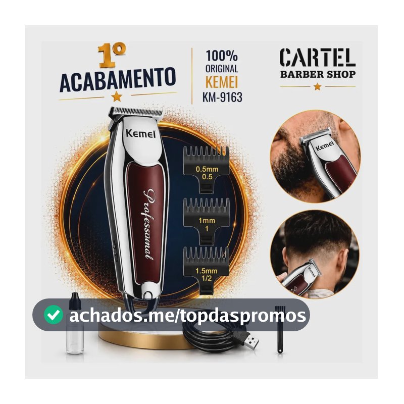 Máquina Profissional Cortar Cabelo E Barba Acabamento Sem Fio Prateado Com Marrom Bivolt 110/220 Cartel Barber Shop