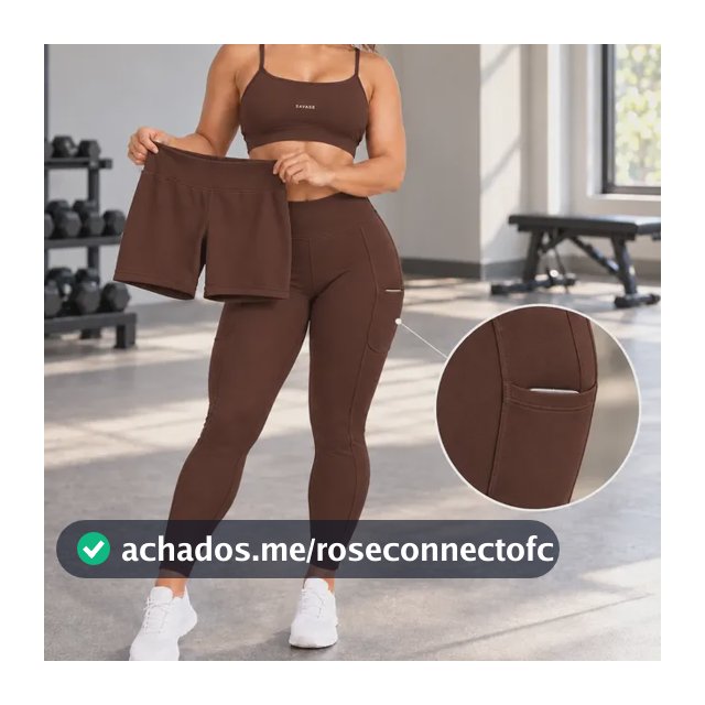 Trijunto Fitness Feminino Top Shorts Legging 3 Peças 2 Looks Marrom P