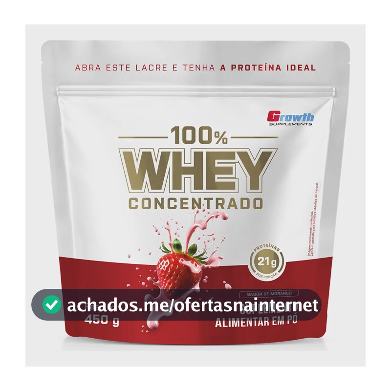 100% Whey Concentrado 450g Growth Supplements Morango