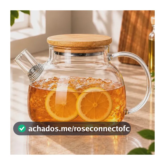 Chaleira De Vidro Tampa De Bambu Transparente com Filtro Infusor Inox para Chá Café Transparente Pacotinho Decor