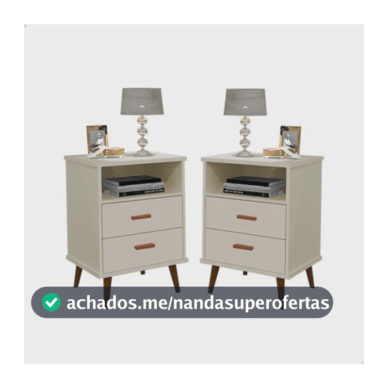 Kit 2 Mesa De Cabeceira Criado Pé Palito Retrô Quarto Itália Brilhante Off White