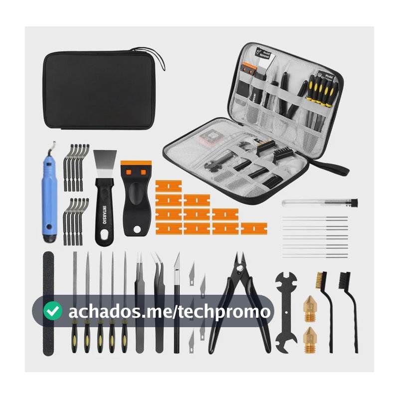 Kit 54 Peças Completo de Ferramentas Manuais para Impressão 3D, Alicate, Pinças, Estilete, Agulhas Inox para Limpeza de Bico
