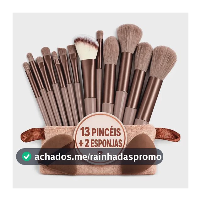 Kit Pincéis Maquiagem 13 Peças + 2 Esponjas Com Estojo Marrom
