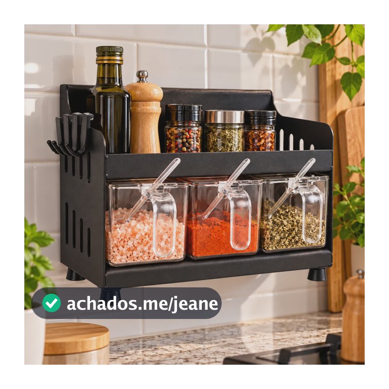 Organizador Temperos Premium 2 Andares Cozinha Aço Luxo Preto