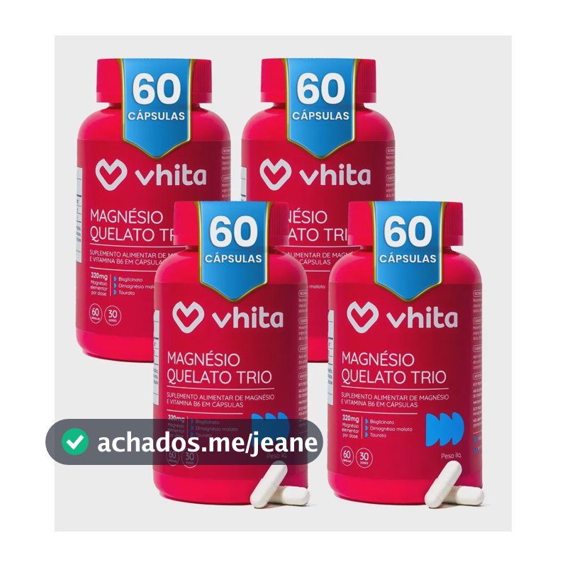 Magnésio Dimalato Quelato Vhita 3 Em 1 60 Cáps - 4 Potes