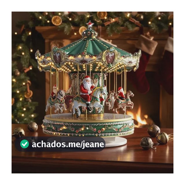 Enfeite De Natal Carrossel Papai Noel 2d Plano Verde