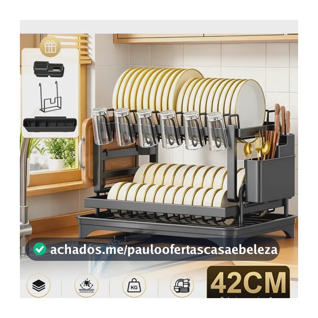 Escorredor Inox Organizador Louças 2andares Para Pia Cozinha Preto