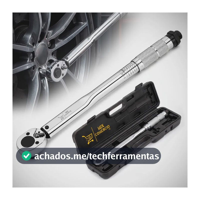 Torquímetro de Estalo Click 1/2 Pol Reversível Ajustável Bidirecional com Estojo 28 a 210 Nm 2,8 a 21 kgf.m Profissional Alta Precisão para Torque Automotivo Mecânica Oficina Rodas Motor Suspensão