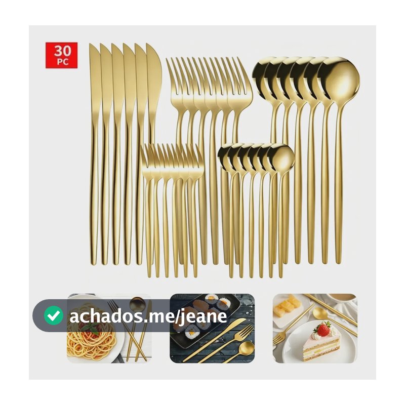 Kit 30 Jogos De Talheres Garfo Faca E Colheres Inox Dourado Dourado
