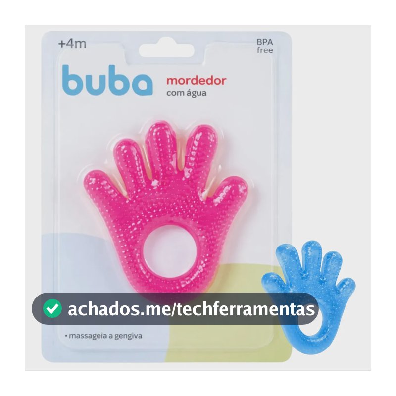 Mordedor Bebê Com Água Mãozinha Original Buba Liso Rosa