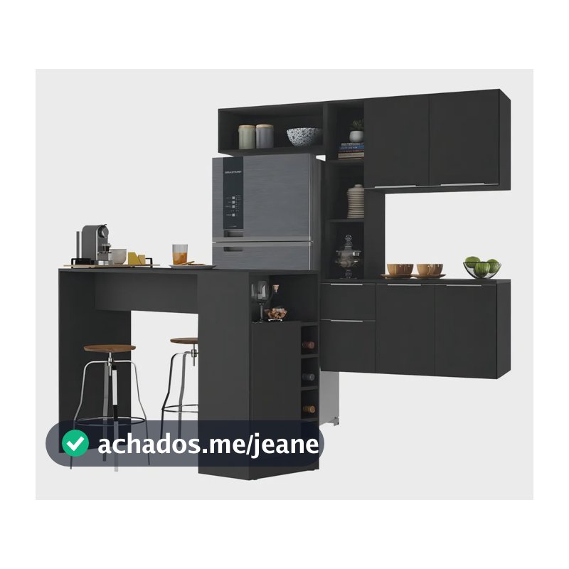 Armário Cozinha C/bancada Americana Sofia Multimóveis Mp2198 Cor Preto