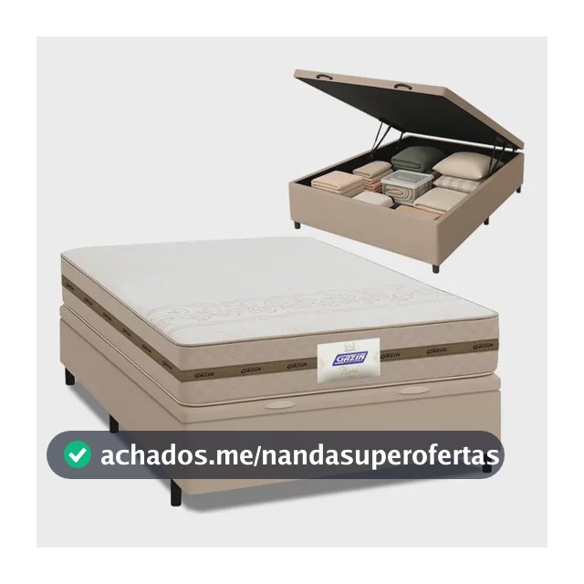 Cama Box Baú Casal Colchão Gazin Molas Flora Bege 138x188x63cm