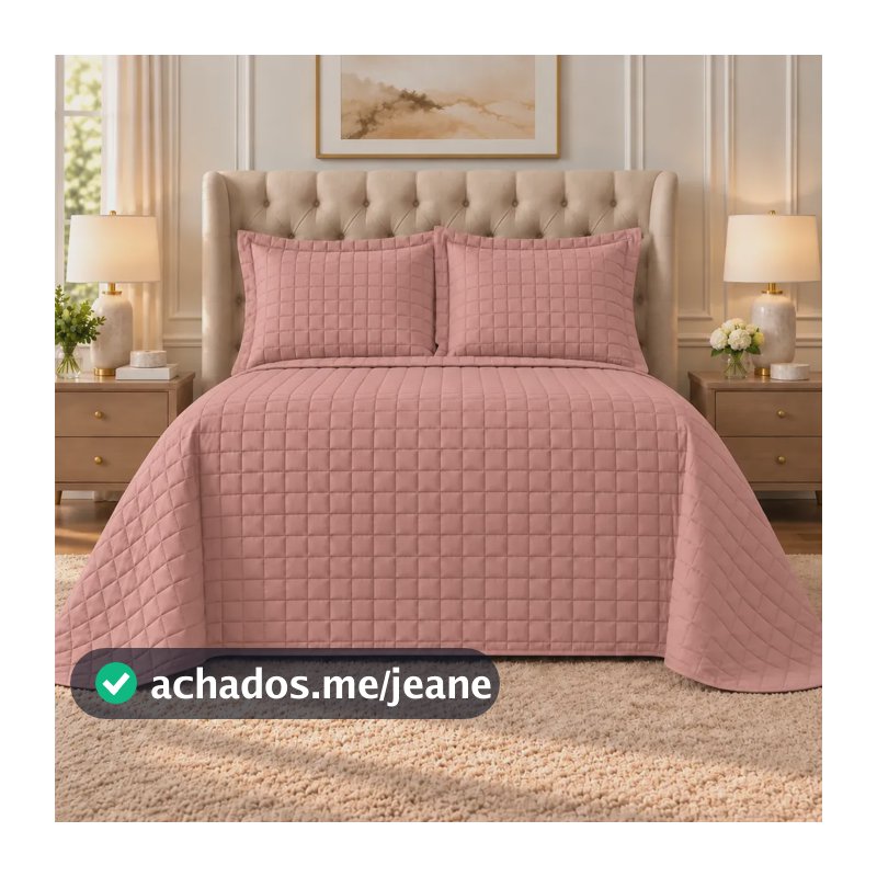 Kit Cobre Leito Casal Queen Dupla Face Colcha 400 Fios 3 Pçs Rose