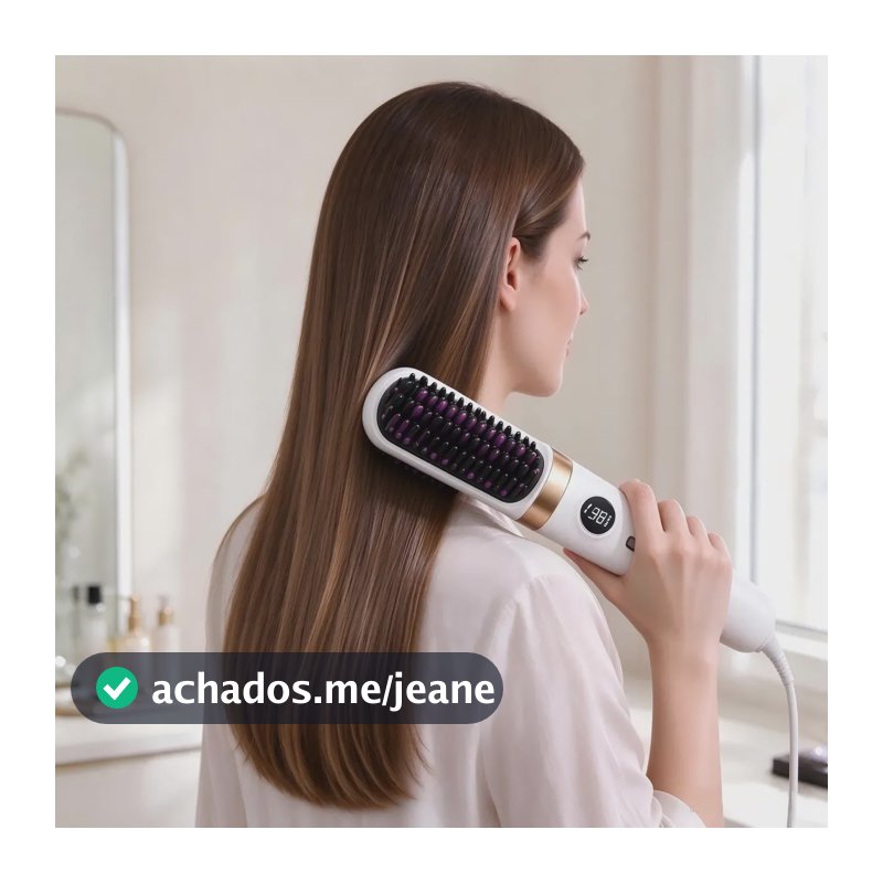 Escova Alisadora Sem Fio, Display Temperatura, Recarregável Branco 127/220v
