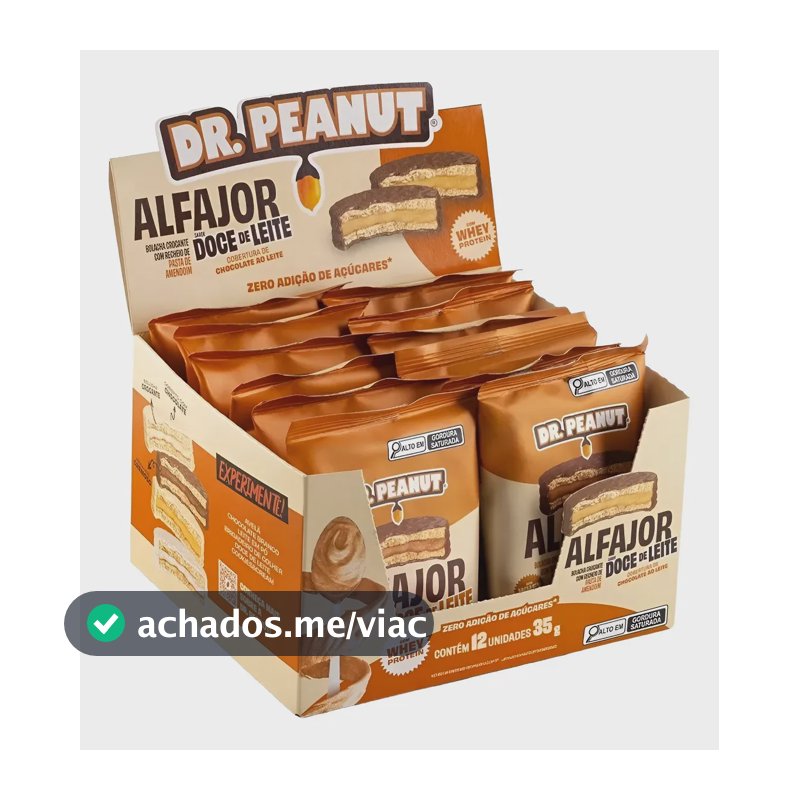 Pack Alfajor Dr. Peanut com Whey Protein, Sabor Doce de Leite e Cobertura de Chocolate, 12 Unidades