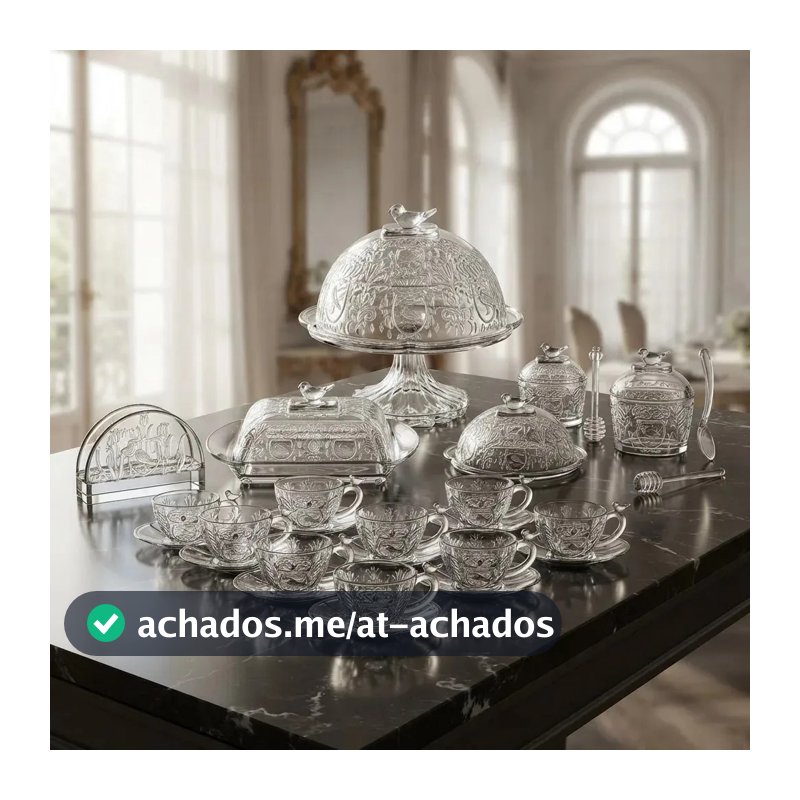 Aparelho da L'hermitage Linha Canary Em Cristal Com 18 Pçs Mesa Posta Cafe Chá Da Manhã Tarde Luxo