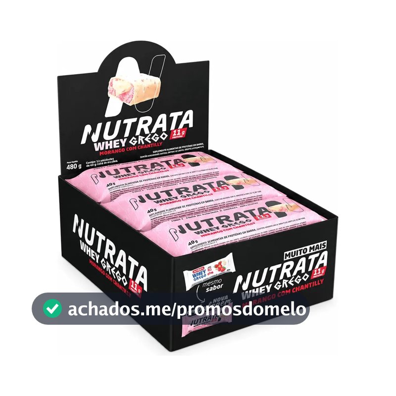 Barra de proteínas Nutrata WHEY Grego 40G sabor Morango com chantilly x 480g 12 un