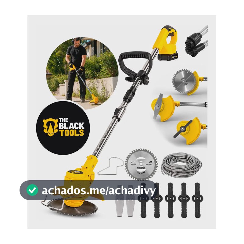 Roçadeira Aparador Grama A Bateria Recarregável 21v 750w Profissional Com Acessórios Tcg21c The Black Tools