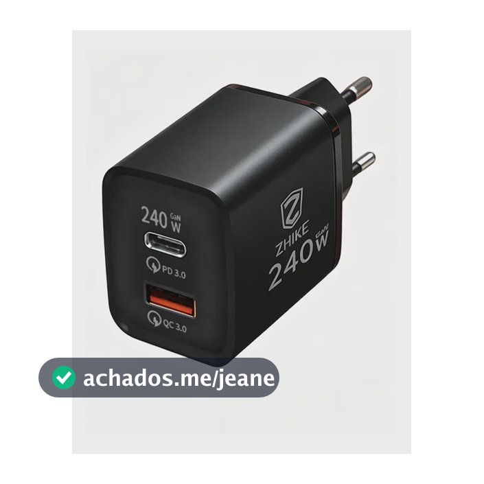 Carregador Turbo 240w Gan Usb C Pd 3.0 Usb A Qc 3.0 Parede Preto