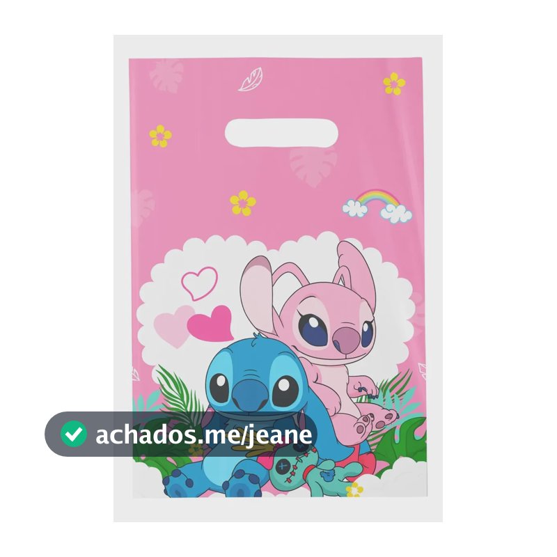20 Sacolas Saquinho Stitch Angel Lembrancinha Aniversário Rosa Stitch, Angel