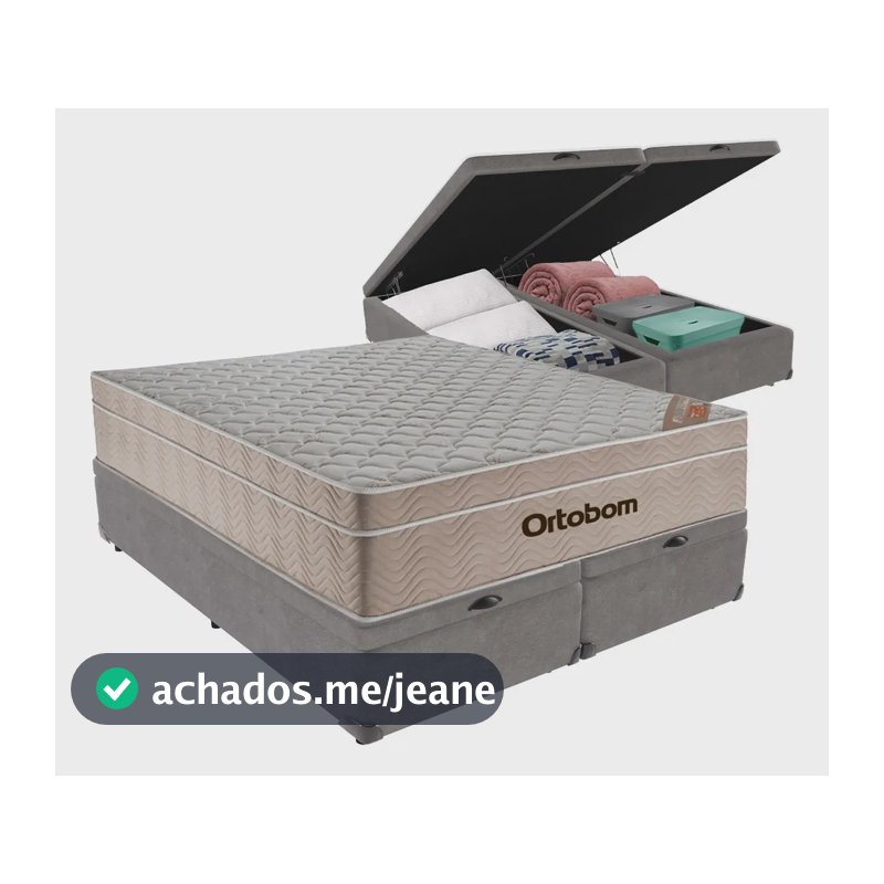 Cama Box Baú Queen cor cinza tamanho 158cm x 198cm x 25cm Colchão Springpocket molas ensacadas