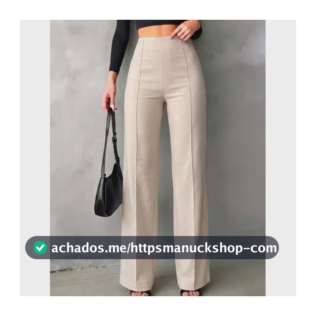 Calça Feminina Linho Premium Cintura Alta Pantalona Social Nude G