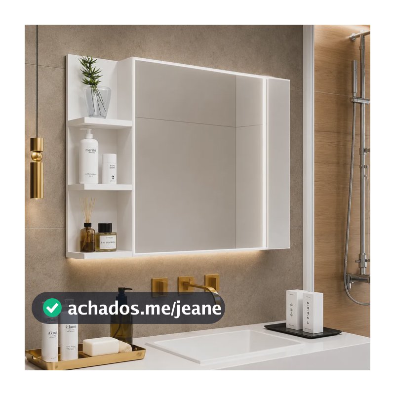 Armário Banheiro Espelharia C/porta Prateleira Parede Luxo Branco