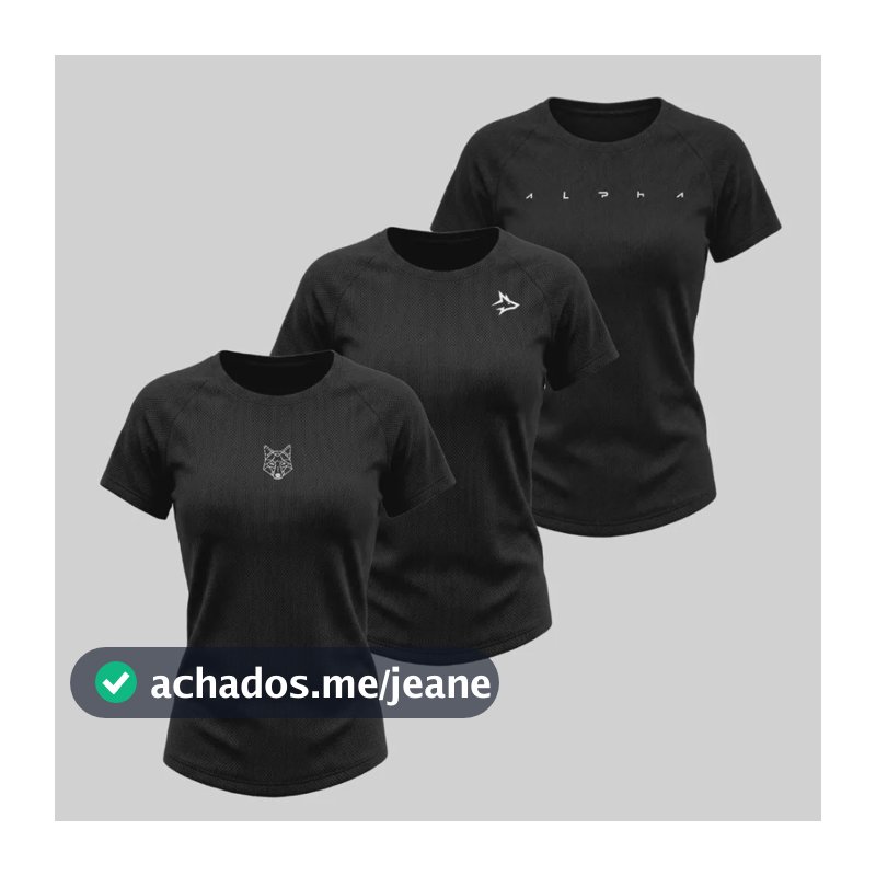 Kit 3 Blusas Femininas Dry All Black Academia Alpha Preto G