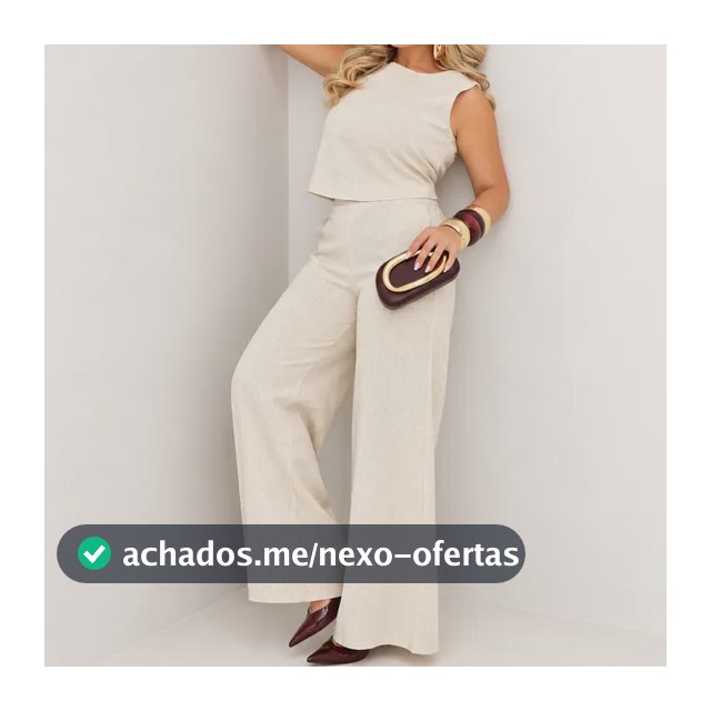 Conjunto Feminino Blusa Com Calça Pantalona Em Linho