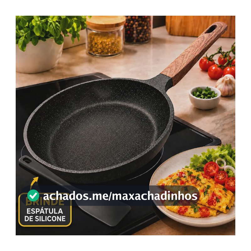 Frigideira Cerâmica Antiaderente Grande 24cm Acompanha Espátula Para Fogão A Gás Indução Cooktop Sem Óleo Não Gruda Profissional PÍTIA