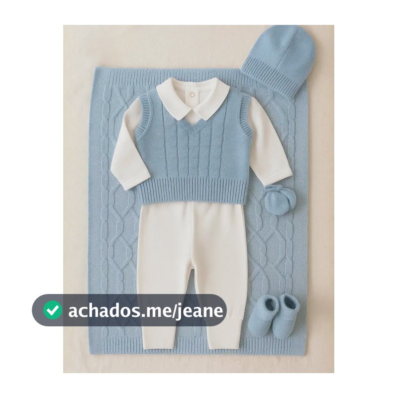 Kit Saida Maternidade Menino Trico Luxo 7 Cor Azul-claro Tamanho Un - 0 A 3 Meses