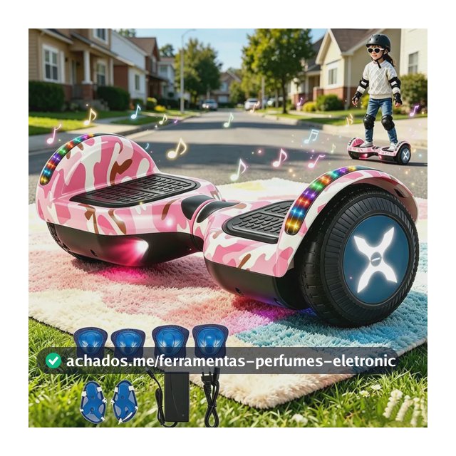 Skate Hoverboard Elétrico Led Light Com Bluetooth E Alça Rosa