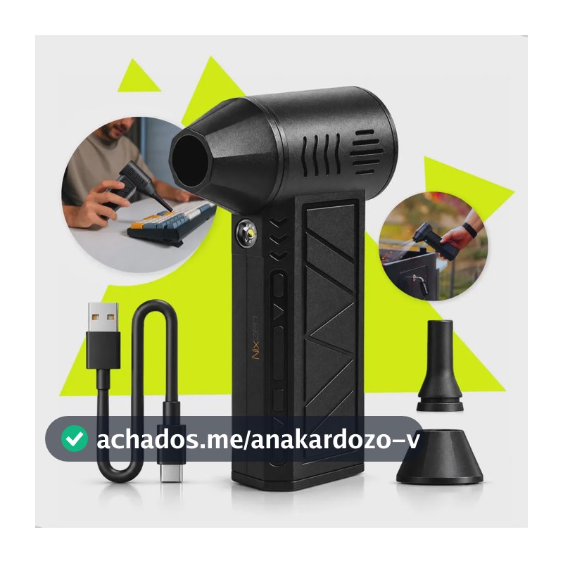 Mini Ventilador Soprador Ar Turbo 130000rpm Potente Elétrico Sem Fio Recarregável Portátil USB-C 3 Níveis 3 Jato Forte Multiuso Limpeza Teclado Carro Moto Acendedor De Churrasqueira Preto Nixzen