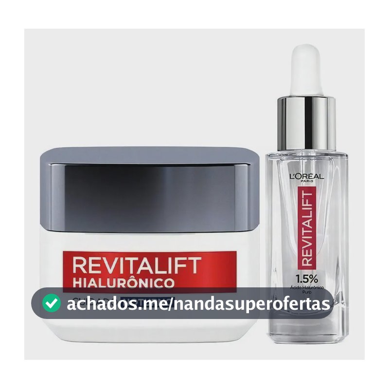 L'Oréal Paris Revitalift Hialurônico Kit Skincare Anti-Idade, com Sérum Preenchedor 30ml + Creme Facial Noturno, Ácido Hialurônico para Hidratação e Redução de Rugas 49g