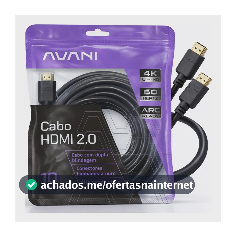Cabo HDMI 10m Reforçado Dupla Blindagem Alta Durabilidade Versão 2.0 4K Ultra HD HDR ARC CEC Ethernet Conector Banhado a Ouro 10 metros