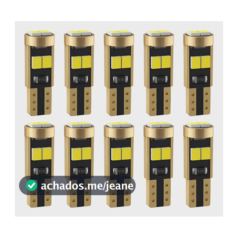 10 Lâmpadas T5 Pinguinho 6 Leds 6000k Painel Carro Premium T5 Azul-marinho Branco-frio
