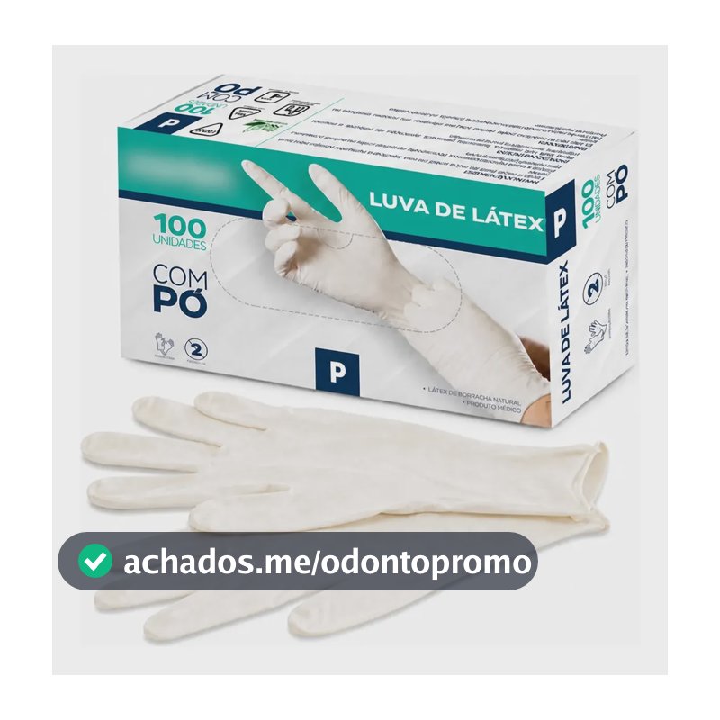 Luva De Látex Descartável Branca Com Pó Tamanho P Caixa 100 Unid