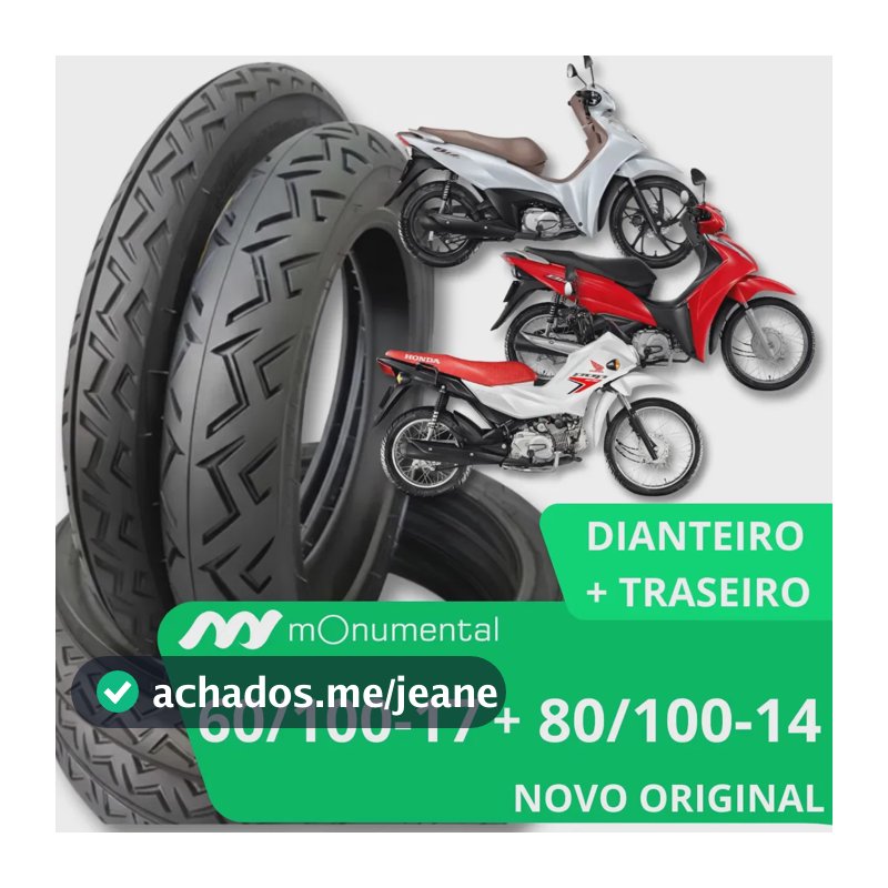 Par Casal Pneu Dianteiro 60/100-17 + Traseiro 80/100-14 Para Usar Com Câmara Ideal Para Moto Biz 100 110i Pop 100 110i Neo Zero Monumental PDO Store
