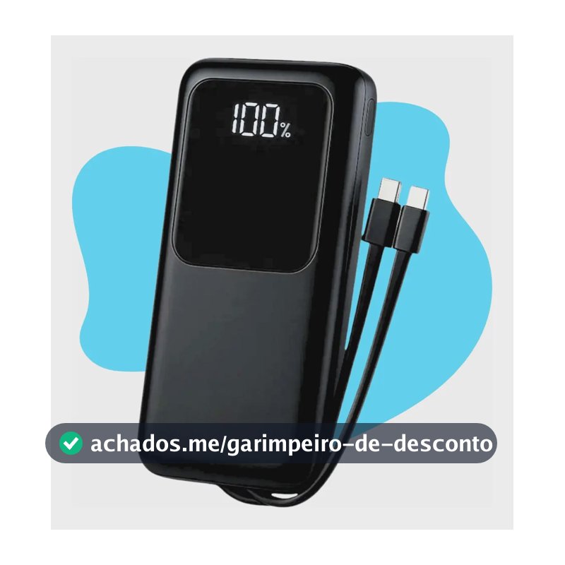 Carregador Portátil 20000 Turbo 22.5w Power Bank Premium Universal Rápido Voo Transporte Aéreo Para Samsung iPhone Xiaomi Motorola Celular Smartwatch Tablet Casenn Preto
