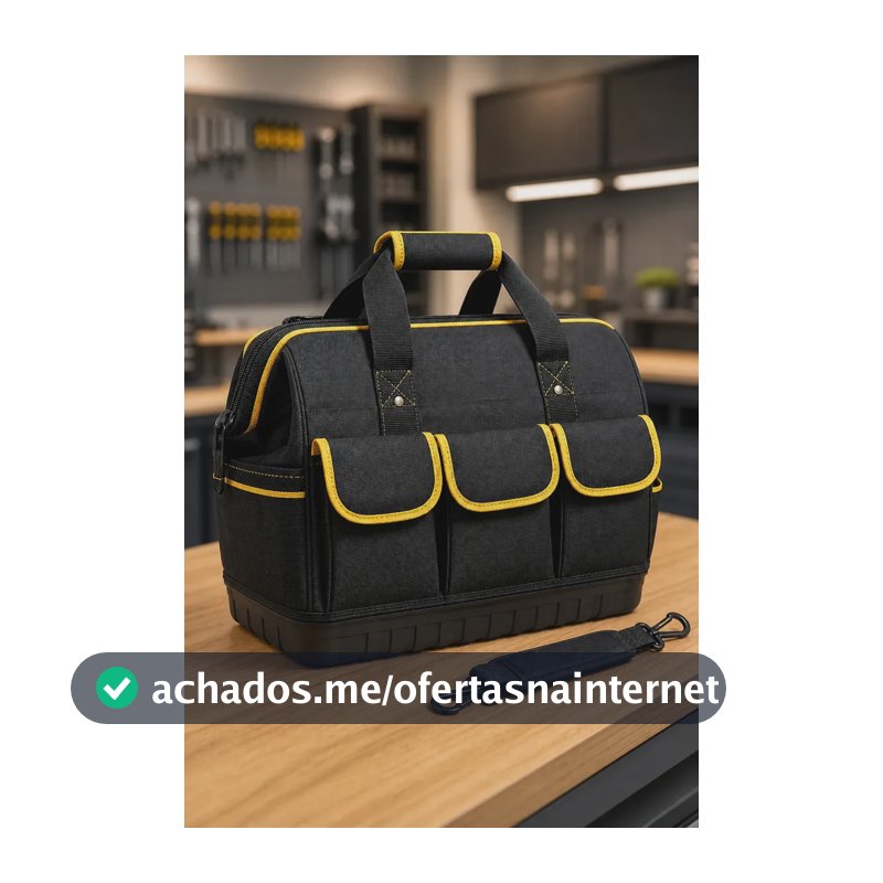 Bolsa Maleta de Ferramentas 18 Polegadas Grande e Reforçada 16 Bolsos, 8 Internos e 8 Externos, Base Rígida e Alça Removível para Eletricista e Profissionais Preto e Amarelo Hardline